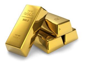 Set of gold bars isolated on white background